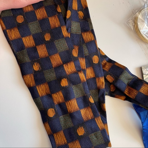 ERMENEGILDO ZEGNA 100% Silk Tie Blue Gold Green Squares Geometric Checkered - Picture 3 of 7